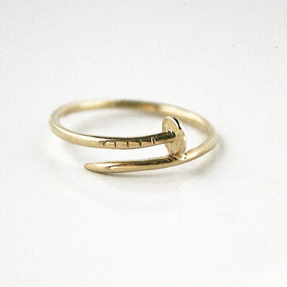 10K Gold Nail Stacking Ring Solid REAL Yellow Gold Screw Ring Stamped 10K - Picture 3 of 6